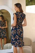 Load image into Gallery viewer, Maggie Navy/Red/Brown Floral Midi Dress