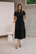 Load image into Gallery viewer, Cyrene Short Sleeve Collared Black Midi Dress
