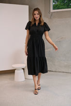 Load image into Gallery viewer, Cyrene Short Sleeve Collared Black Midi Dress