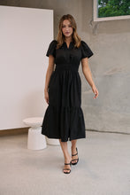 Load image into Gallery viewer, Cyrene Short Sleeve Collared Black Midi Dress