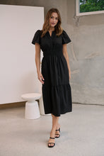 Load image into Gallery viewer, Cyrene Short Sleeve Collared Black Midi Dress