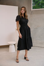 Load image into Gallery viewer, Cyrene Short Sleeve Collared Black Midi Dress