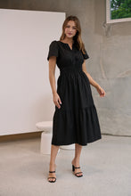 Load image into Gallery viewer, Cyrene Short Sleeve Collared Black Midi Dress
