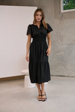 Load image into Gallery viewer, Cyrene Short Sleeve Collared Black Midi Dress