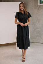 Load image into Gallery viewer, Cyrene Short Sleeve Collared Black Midi Dress