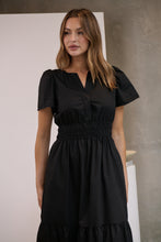 Load image into Gallery viewer, Cyrene Short Sleeve Collared Black Midi Dress