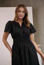 Load image into Gallery viewer, Cyrene Short Sleeve Collared Black Midi Dress