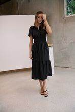 Load image into Gallery viewer, Cyrene Short Sleeve Collared Black Midi Dress