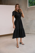 Load image into Gallery viewer, Cyrene Short Sleeve Collared Black Midi Dress