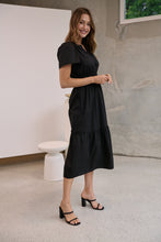 Load image into Gallery viewer, Cyrene Short Sleeve Collared Black Midi Dress