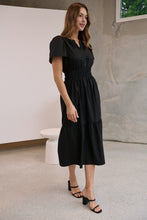 Load image into Gallery viewer, Cyrene Short Sleeve Collared Black Midi Dress