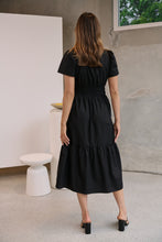 Load image into Gallery viewer, Cyrene Short Sleeve Collared Black Midi Dress