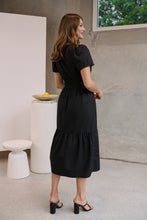 Load image into Gallery viewer, Cyrene Short Sleeve Collared Black Midi Dress