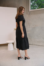 Load image into Gallery viewer, Cyrene Short Sleeve Collared Black Midi Dress