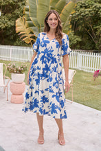 Load image into Gallery viewer, Alejandra Blue/Off White Print V Neck Smock