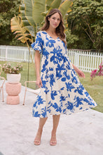 Load image into Gallery viewer, Alejandra Blue/Off White Print V Neck Smock