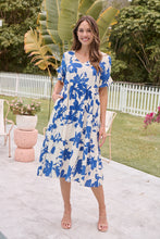 Load image into Gallery viewer, Alejandra Blue/Off White Print V Neck Smock