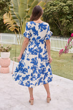 Load image into Gallery viewer, Alejandra Blue/Off White Print V Neck Smock