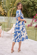 Load image into Gallery viewer, Alejandra Blue/Off White Print V Neck Smock