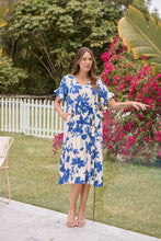 Load image into Gallery viewer, Alejandra Blue/Off White Print V Neck Smock