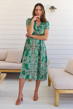 Load image into Gallery viewer, Zaira Green/Beige Print Midi Dress