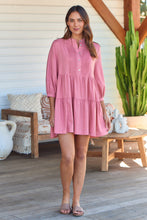 Load image into Gallery viewer, Mei Pink Long Sleeve Button Linen Dress