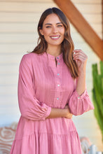 Load image into Gallery viewer, Mei Pink Long Sleeve Button Linen Dress