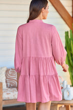 Load image into Gallery viewer, Mei Pink Long Sleeve Button Linen Dress