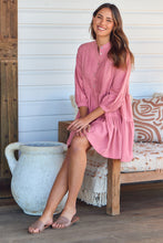Load image into Gallery viewer, Mei Pink Long Sleeve Button Linen Dress