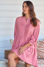 Load image into Gallery viewer, Mei Pink Long Sleeve Button Linen Dress