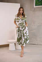 Load image into Gallery viewer, Gertrude Sage/White Abstract Print Button Front Midi Dress