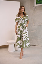 Load image into Gallery viewer, Gertrude Sage/White Abstract Print Button Front Midi Dress