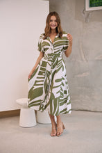 Load image into Gallery viewer, Gertrude Sage/White Abstract Print Button Front Midi Dress