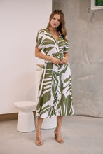 Load image into Gallery viewer, Gertrude Sage/White Abstract Print Button Front Midi Dress