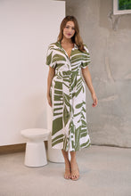 Load image into Gallery viewer, Gertrude Sage/White Abstract Print Button Front Midi Dress