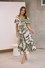 Load image into Gallery viewer, Gertrude Sage/White Abstract Print Button Front Midi Dress