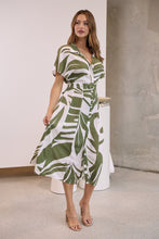 Load image into Gallery viewer, Gertrude Sage/White Abstract Print Button Front Midi Dress