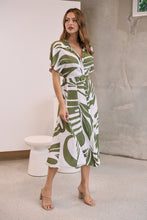 Load image into Gallery viewer, Gertrude Sage/White Abstract Print Button Front Midi Dress