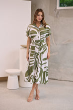 Load image into Gallery viewer, Gertrude Sage/White Abstract Print Button Front Midi Dress