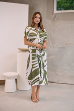 Load image into Gallery viewer, Gertrude Sage/White Abstract Print Button Front Midi Dress