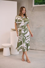 Load image into Gallery viewer, Gertrude Sage/White Abstract Print Button Front Midi Dress