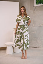 Load image into Gallery viewer, Gertrude Sage/White Abstract Print Button Front Midi Dress