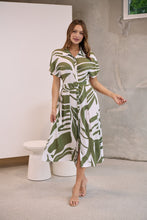 Load image into Gallery viewer, Gertrude Sage/White Abstract Print Button Front Midi Dress