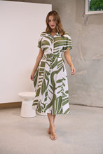 Load image into Gallery viewer, Gertrude Sage/White Abstract Print Button Front Midi Dress
