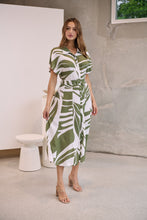 Load image into Gallery viewer, Gertrude Sage/White Abstract Print Button Front Midi Dress
