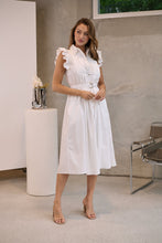 Load image into Gallery viewer, Estelle White Collared Frill Sleeve Pleated Midi Dress