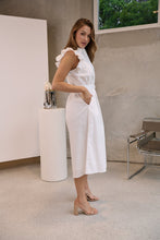 Load image into Gallery viewer, Estelle White Collared Frill Sleeve Pleated Midi Dress