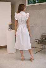Load image into Gallery viewer, Estelle White Collared Frill Sleeve Pleated Midi Dress