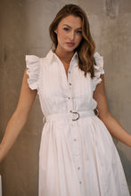 Load image into Gallery viewer, Estelle White Collared Frill Sleeve Pleated Midi Dress