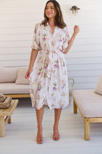 Load image into Gallery viewer, Keeley White/Orange Floral Collared Tie Waist Midi Dress